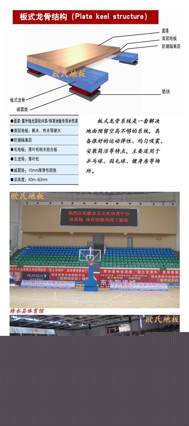 歐氏地板運(yùn)動木地板板式龍骨結(jié)構(gòu)